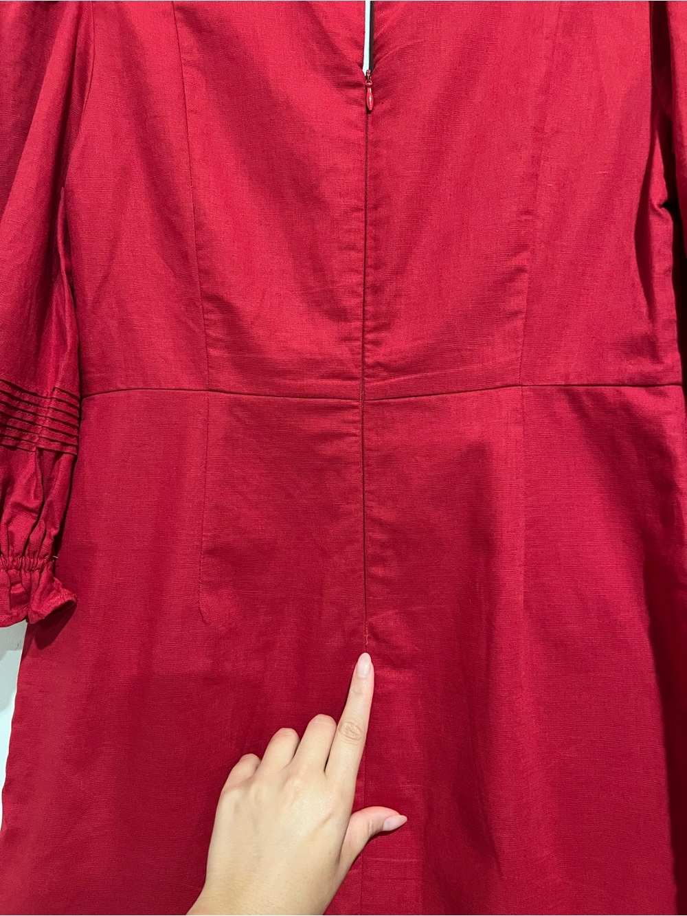 Haute Rogue red linen/cotton mini dress w puffed sleeves - Picture 13 of 13